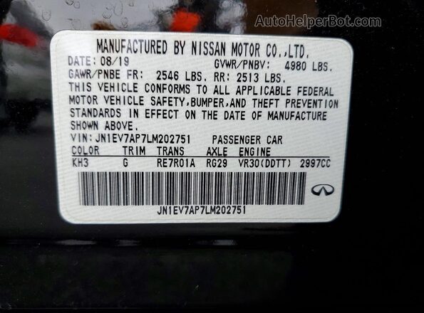 JN1EV7AP7LM202751 2020 INFINITI Q50 Black Widok komory silnika