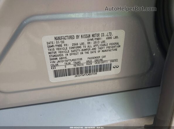 JN1EV7AP7LM207335 2020 INFINITI Q50 Gray Շարժիչի բաժամունքի տեսք