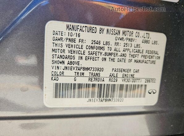 JN1EV7AP8HM733920 2017 INFINITI Q50 Gray Շարժիչի բաժամունքի տեսք