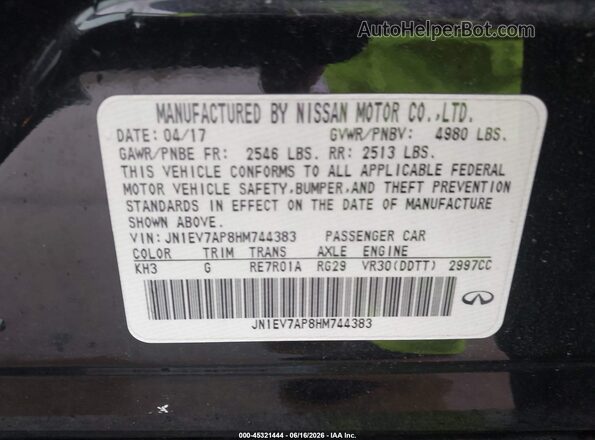 JN1EV7AP8HM744383 2017 INFINITI Q50 Black Vista del compartimento del motor