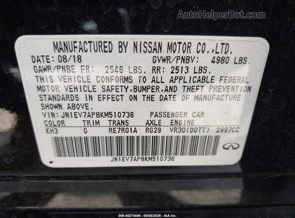 JN1EV7AP8KM510736 2019 INFINITI Q50 Black ძრავის განყოფილების ხედი