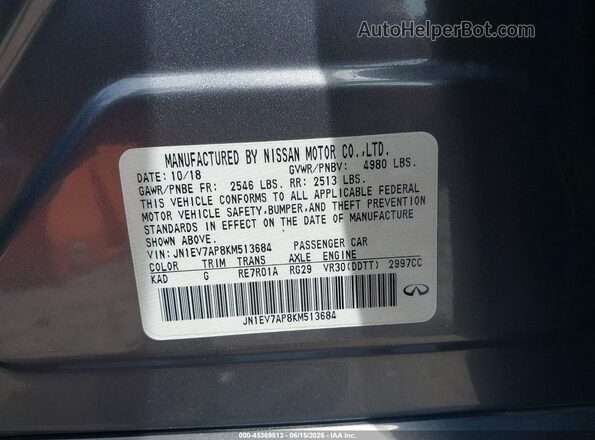 JN1EV7AP8KM513684 2019 INFINITI Q50 Gray Շարժիչի բաժամունքի տեսք