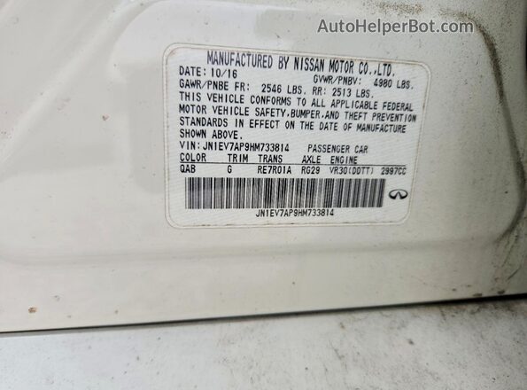 JN1EV7AP9HM733814 2017 INFINITI Q50 White Widok komory silnika