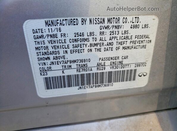 JN1EV7AP9HM736910 2017 INFINITI Q50 Silver 