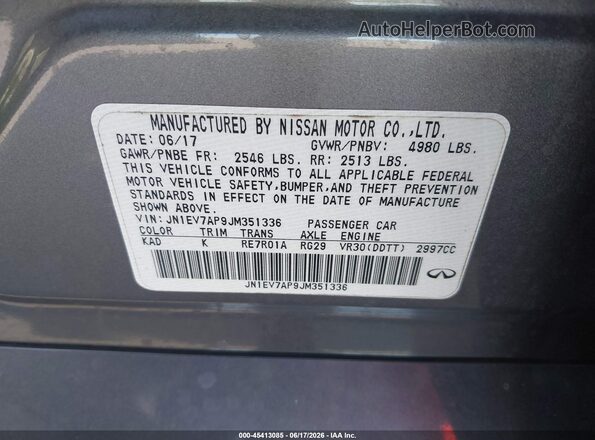 JN1EV7AP9JM351336 2018 INFINITI Q50 Gray Շարժիչի բաժամունքի տեսք