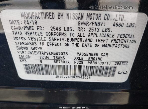 JN1EV7AP9KM542028 2019 INFINITI Q50 Black Շարժիչի բաժամունքի տեսք