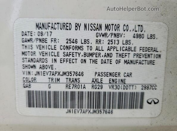 JN1EV7APXJM357646 2018 INFINITI Q50 White 