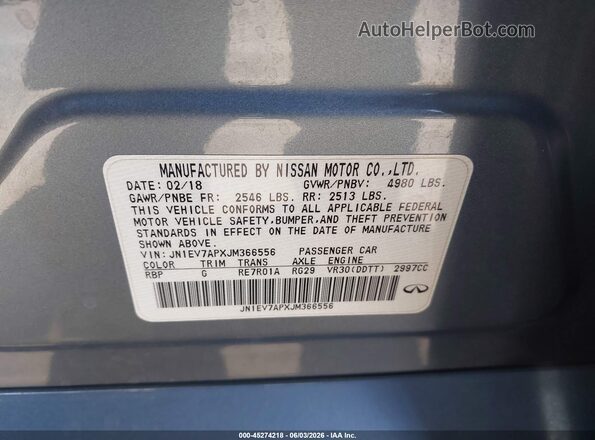 JN1EV7APXJM366556 2018 INFINITI Q50 Blue Widok komory silnika
