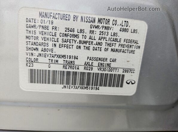 JN1EV7APXKM519194 2019 INFINITI Q50 Silver Widok komory silnika