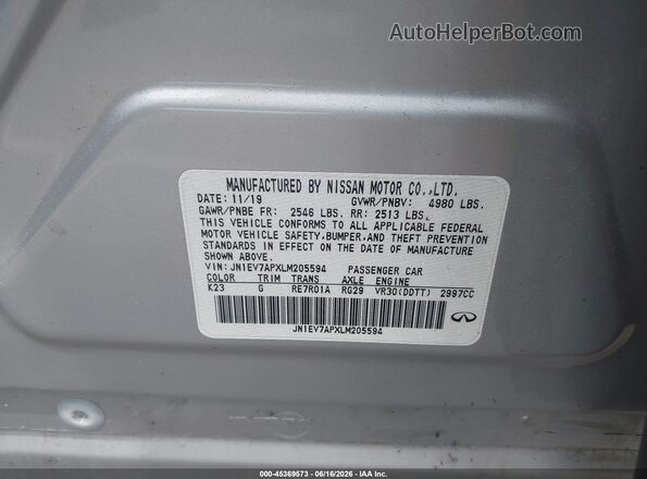 JN1EV7APXLM205594 2020 INFINITI Q50 Серебряный Вид подкапотного пространства