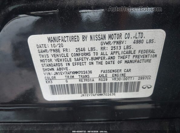 JN1EV7APXMM702436 2021 INFINITI Q50 Black Շարժիչի բաժամունքի տեսք