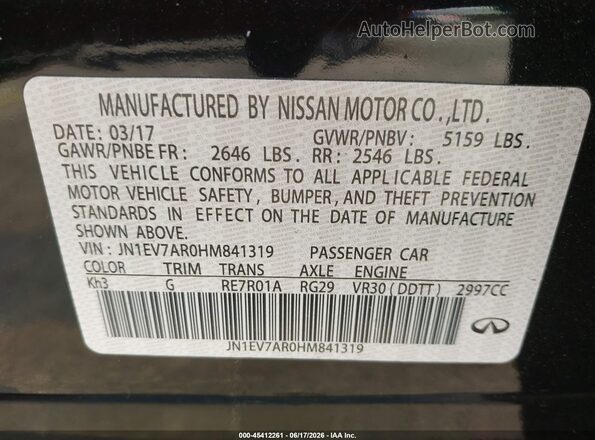 JN1EV7AR0HM841319 2017 INFINITI Q50 Black 