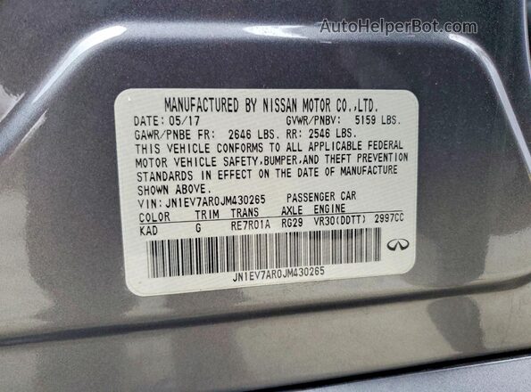 JN1EV7AR0JM430265 2018 INFINITI Q50 Gray Вид підкапотного простору
