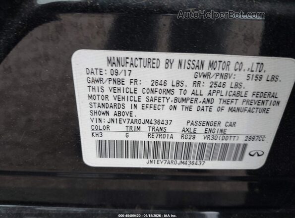 JN1EV7AR0JM436437 2018 INFINITI Q50 Black Vista del compartimento del motor