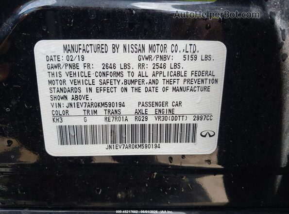 JN1EV7AR0KM590194 2019 INFINITI Q50 Black Вид підкапотного простору