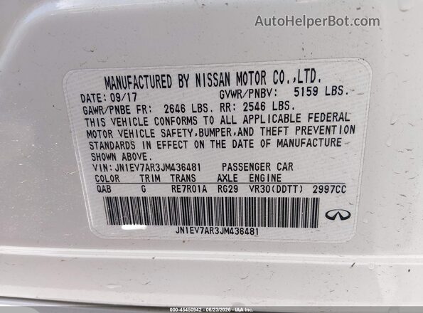 JN1EV7AR3JM436481 2018 INFINITI Q50 White Շարժիչի բաժամունքի տեսք