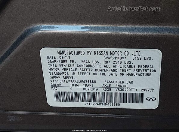 JN1EV7AR3JM436660 2018 INFINITI Q50 Gray Engine compartment view