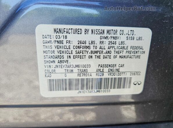JN1EV7AR3JM610033 2018 INFINITI Q50 Gray Вид підкапотного простору