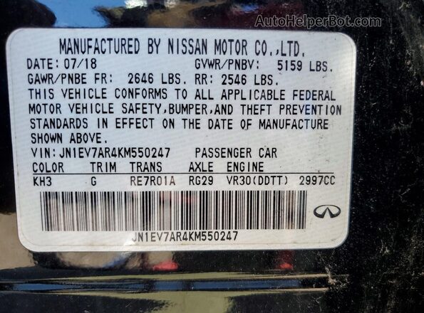 JN1EV7AR4KM550247 2019 INFINITI Q50 Black Vista del compartimento del motor