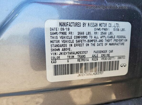 JN1EV7AR4LM253707 2020 INFINITI Q50 Silver ძრავის განყოფილების ხედი