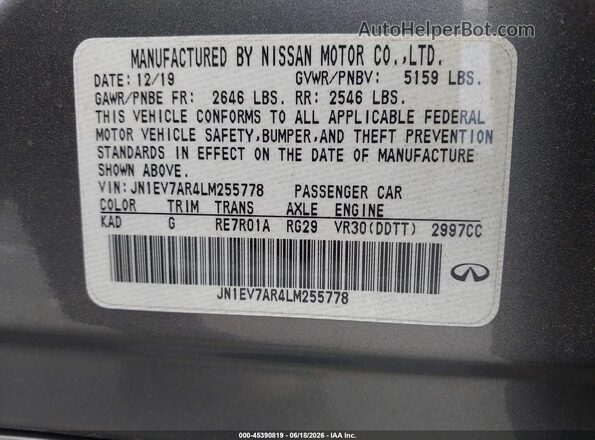 JN1EV7AR4LM255778 2020 INFINITI Q50 Gray Engine compartment view