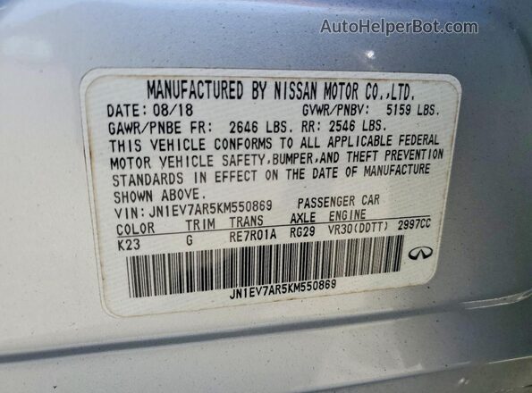 JN1EV7AR5KM550869 2019 INFINITI Q50 Silver 