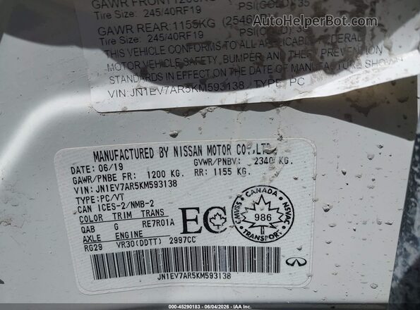 JN1EV7AR5KM593138 2019 INFINITI Q50 Белый Вид подкапотного пространства