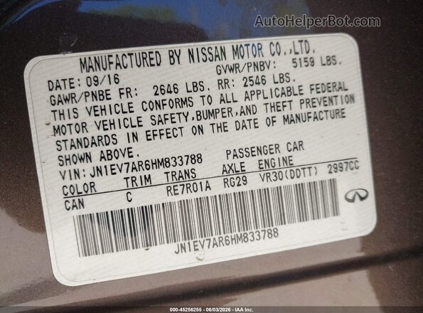JN1EV7AR6HM833788 2017 INFINITI Q50 Champagne 