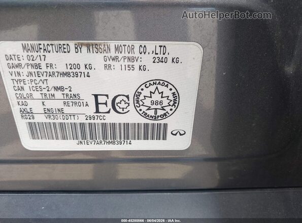 JN1EV7AR7HM839714 2017 INFINITI Q50 Gray Widok komory silnika