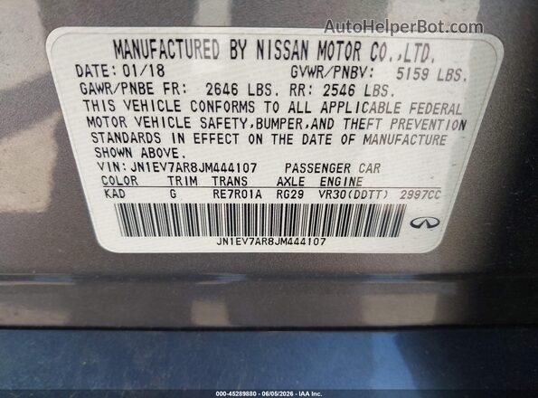 JN1EV7AR8JM444107 2018 INFINITI Q50 Gray Вид підкапотного простору