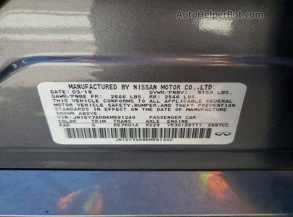 JN1EV7AR8KM591240 2019 INFINITI Q50 Gray Widok komory silnika