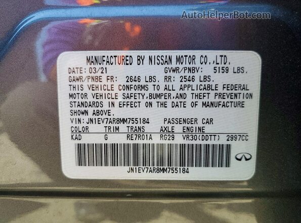 JN1EV7AR8MM755184 2021 INFINITI Q50 Gray Widok komory silnika