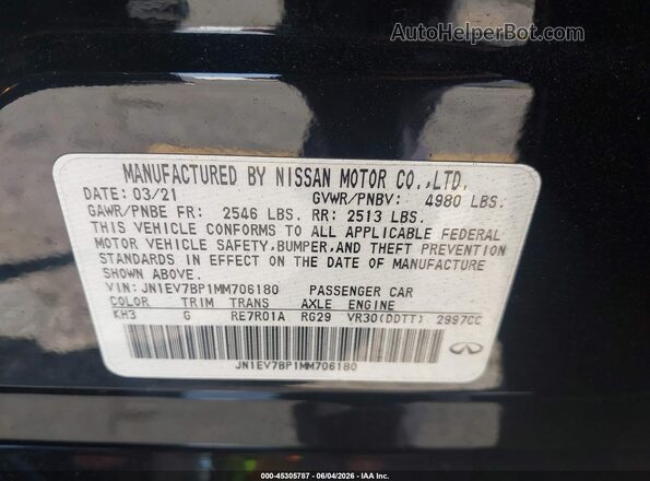 JN1EV7BP1MM706180 2021 INFINITI Q50 Black 