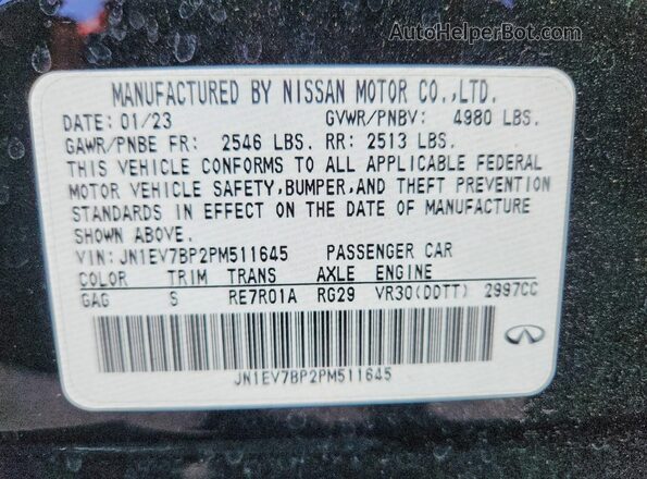 JN1EV7BP2PM511645 2023 INFINITI Q50 Black VIN sticker view