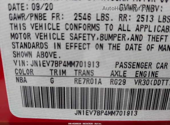JN1EV7BP4MM701913 2021 INFINITI Q50 Red Շարժիչի բաժամունքի տեսք