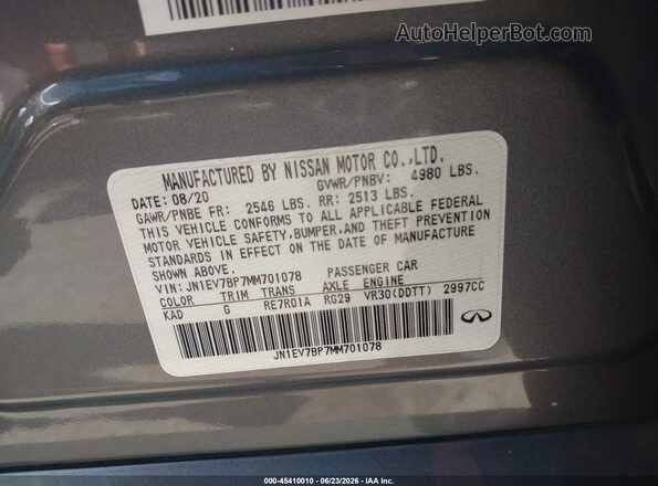JN1EV7BP7MM701078 2021 INFINITI Q50 Gray ძრავის განყოფილების ხედი