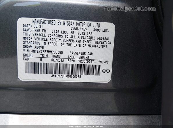 JN1EV7BP7MM706085 2021 INFINITI Q50 Gray Widok komory silnika