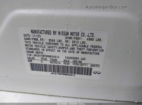 JN1EV7BP8RM600610 2024 INFINITI Q50 White Շարժիչի բաժամունքի տեսք