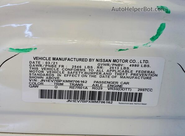JN1EV7BPXMM706162 2021 INFINITI Q50 White Widok komory silnika
