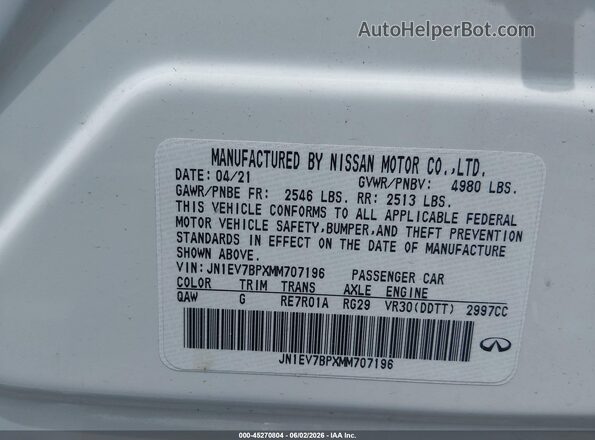 JN1EV7BPXMM707196 2021 INFINITI Q50 White ძრავის განყოფილების ხედი