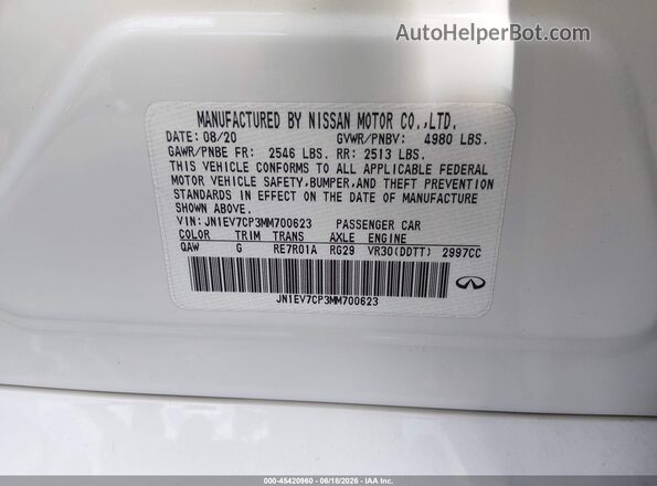 JN1EV7CP3MM700623 2021 INFINITI Q50 Белый Вид подкапотного пространства