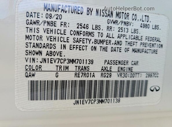 JN1EV7CP3MM701139 2021 INFINITI Q50 White 
