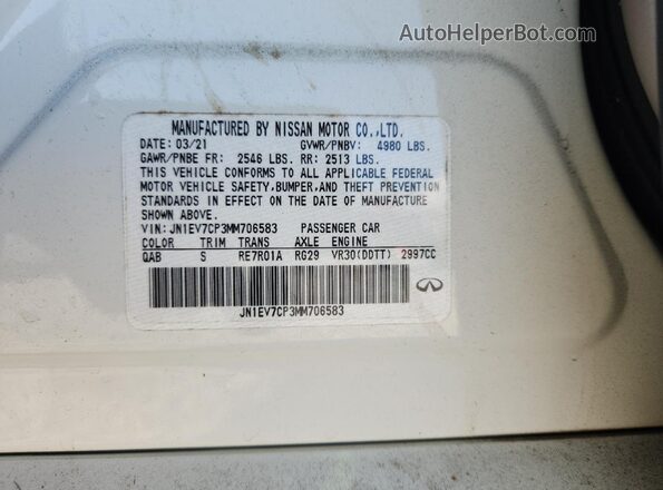 JN1EV7CP3MM706583 2021 INFINITI Q50 White ძრავის განყოფილების ხედი