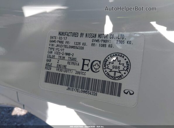 JN1EV7EL0HM554326 2017 INFINITI Q60 White Շարժիչի բաժամունքի տեսք