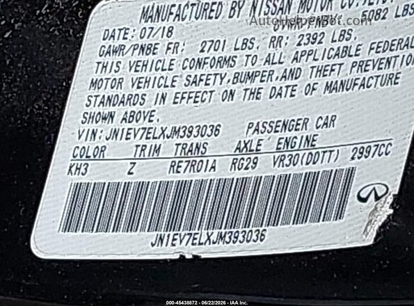 JN1EV7ELXJM393036 2018 INFINITI Q60 Black Widok komory silnika