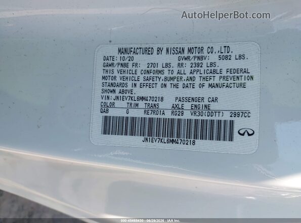 JN1EV7KL6MM470218 2021 INFINITI Q60 White Widok komory silnika