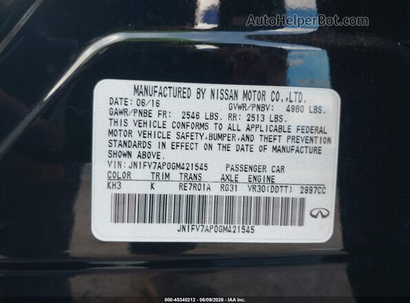 JN1FV7AP0GM421545 2016 INFINITI Q50 Black Vista del compartimento del motor