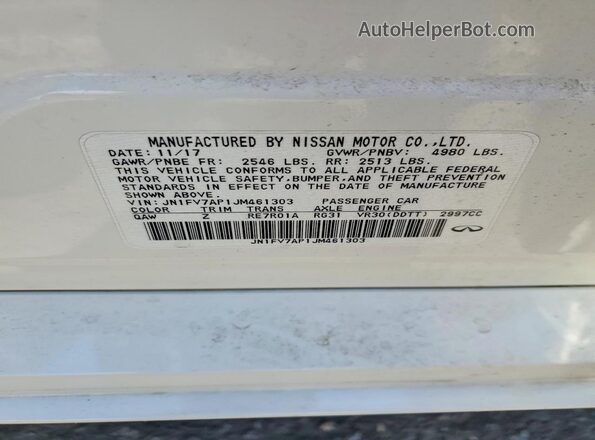 JN1FV7AP1JM461303 2018 INFINITI Q50 White Շարժիչի բաժամունքի տեսք