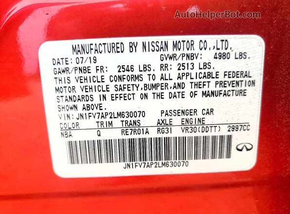 JN1FV7AP2LM630070 2020 INFINITI Q50 Red ძრავის განყოფილების ხედი