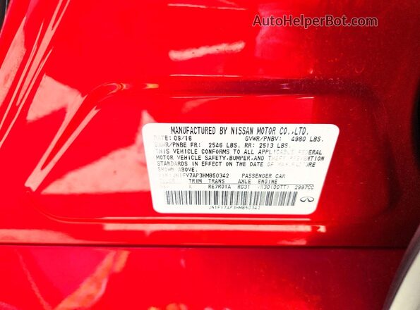JN1FV7AP3HM850342 2017 INFINITI Q50 Красный 